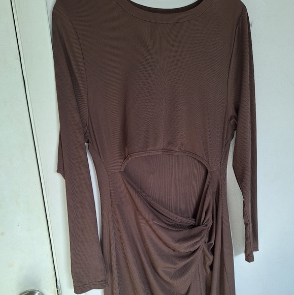 SHEIN 2XL Chocolate Brown Cut Out Twist Split Bodycon Dress - Picture 8 of 17